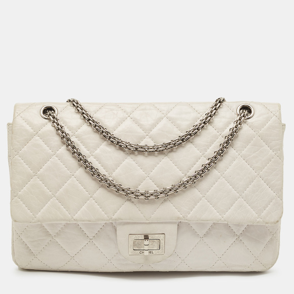 CHANEL Handbags - CHANEL White Quilted Aged Leather Reissue 2.55 Classic 227 Flap Bag